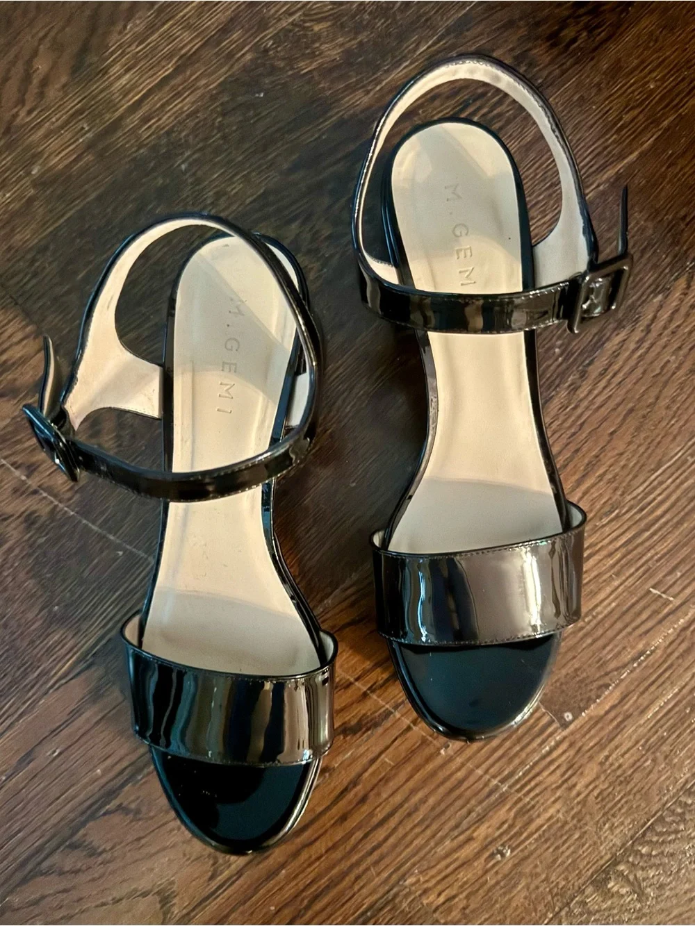 M Gemi The Lizza Nuova Black Patent Platform Block Heel Sandals